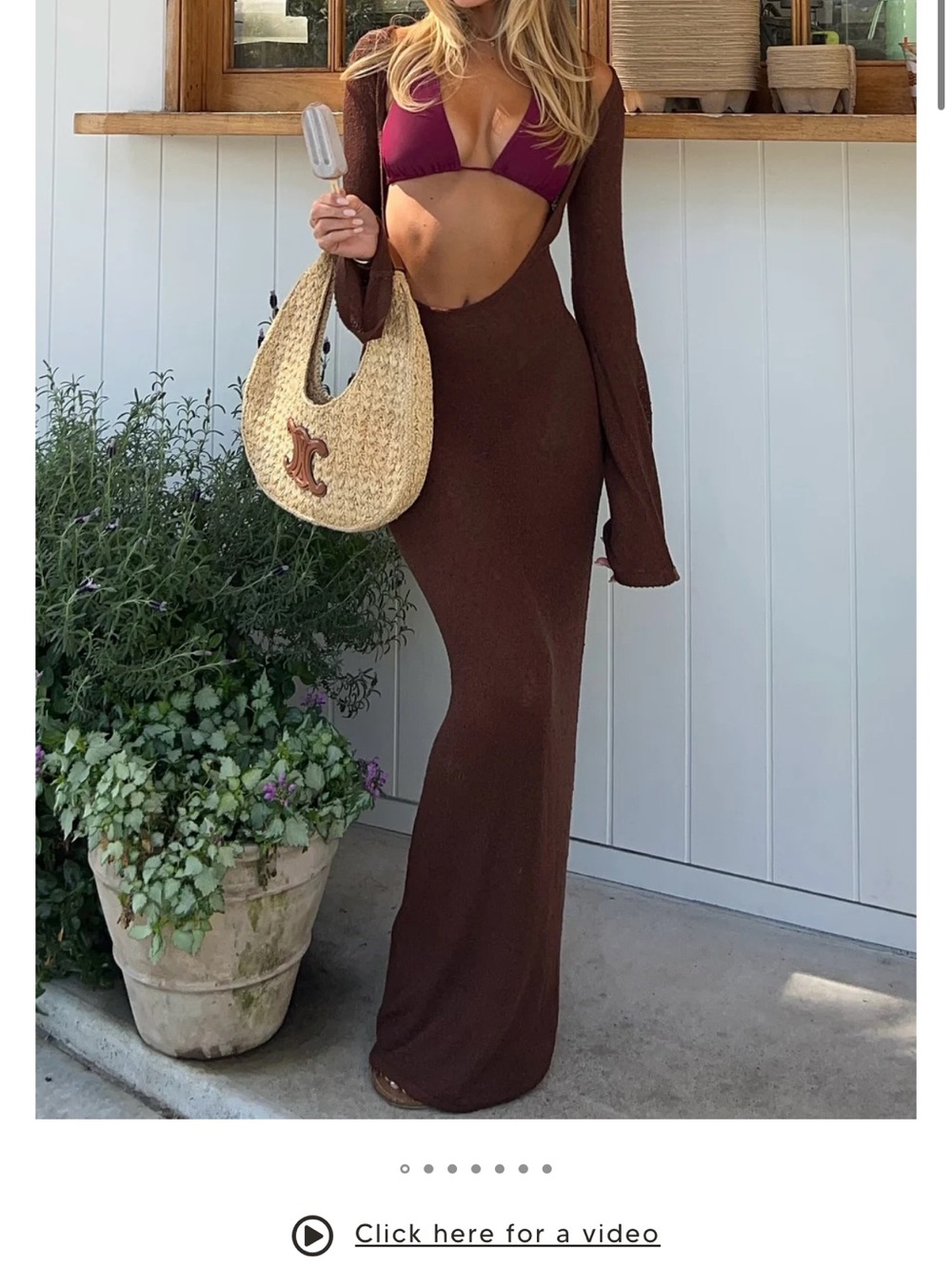 White fox Brown Cutout Maxi Dress with Long Sleeves
